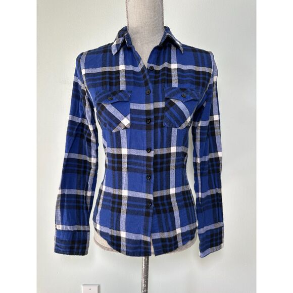 Y2k Nollie Blue Plaid Button-Down Flannel Shirt size Small - Picture 1 of 7